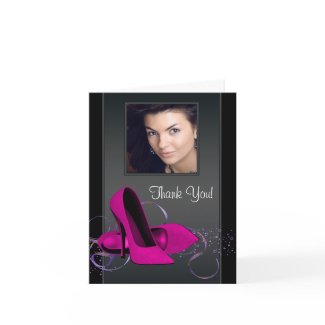 Glitter HIgh Heel Shoes Photo Thank You Cards card