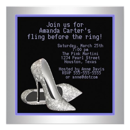 Glitter High Heels Purple Bachelorette Party Personalized Announcements