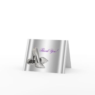 Glitter High Heels Shoes White Thank You Cards card
