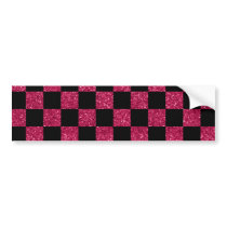 Glitter hot pink and black checkered pattern bumper sticker