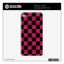 Glitter hot pink and black checkered pattern iPhone 4S skin