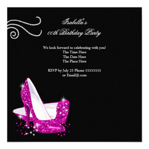 Glitter Hot Pink High Heels Black Birthday Party Invites