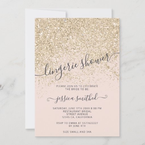 Glitter Light Gold Pink Lingerie Bridal Shower Invitation Zazzle