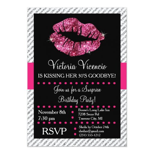 Glitter Lips Kissing Adult Birthday Invitation