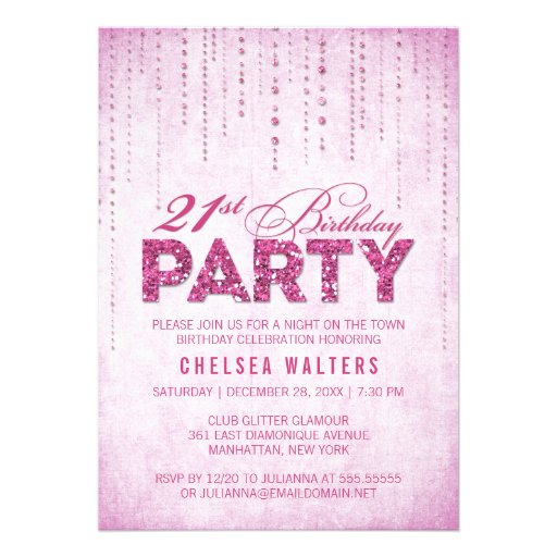 Glitter Look 21st Birthday Party Invitation (front side)