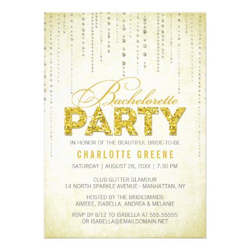 Glitter Look Bachelorette Party Invitation