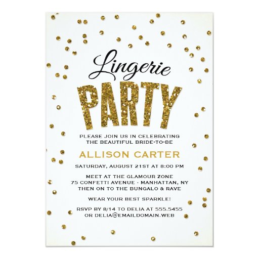 Glitter Look Confetti Lingerie Party Card (front side)