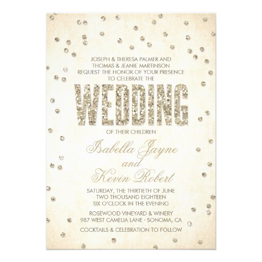 Glitter Look Confetti Wedding Invitation (front side)