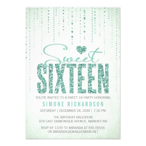 Glitter Look Sweet Sixteen Party Invitation (front side)
