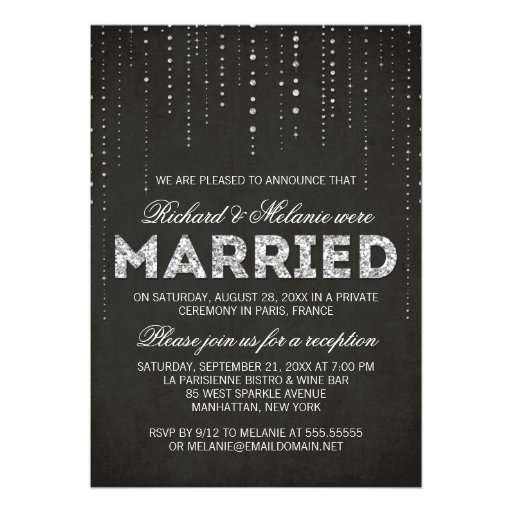 Glitter Look Wedding Reception Only Invitation (front side)