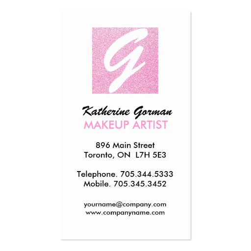 Glitter Makeup Artist Business Cards (back side)