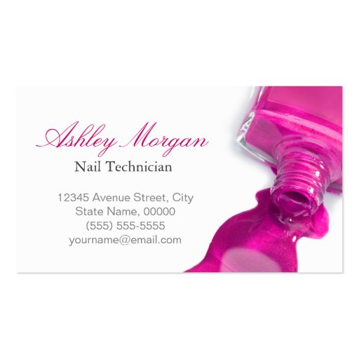 Glitter Nail Salon Manicure - Pink Beauty Stylish Business Card Template (back side)