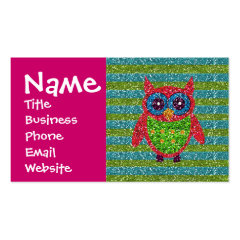 Glitter Owl Pink Teal Green Business Cards