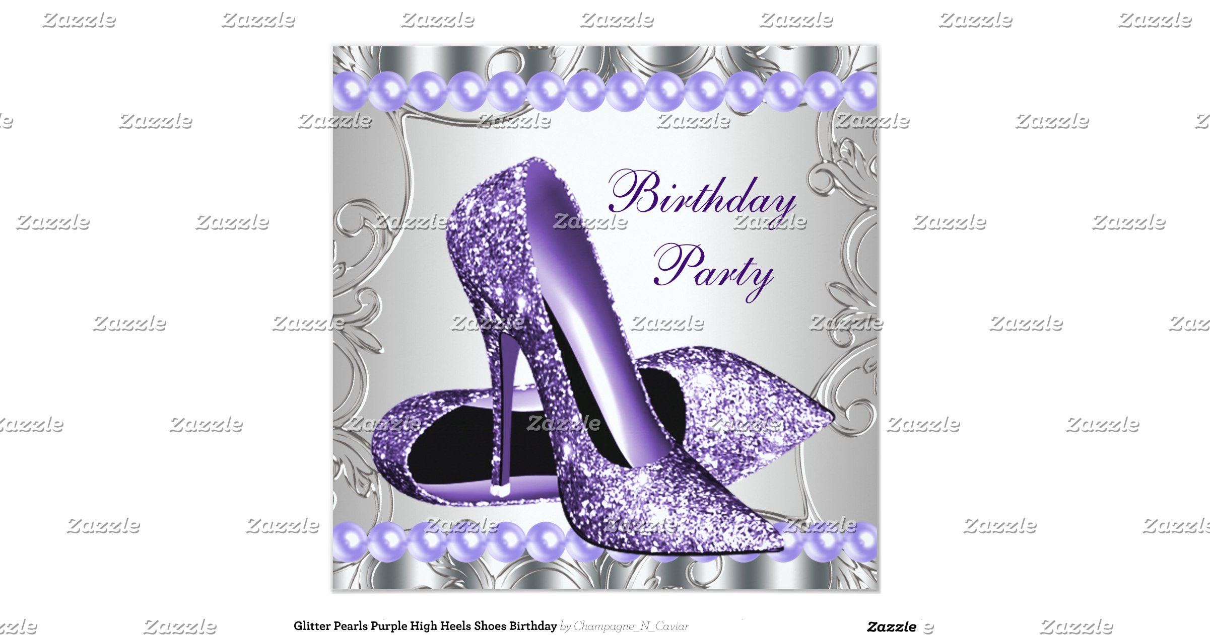 glitter_pearls_purple_high_heels_shoes_birthday_invitation ...