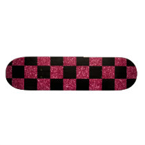 Glitter pink and black checkered pattern skateboards