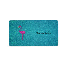 Glitter pink flamingo turquoise glitter personalized address label