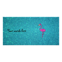 Glitter pink flamingo turquoise glitter picture card