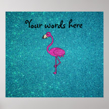 Glitter pink flamingo turquoise glitter posters