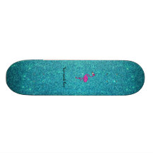 Glitter pink flamingo turquoise glitter skate board deck