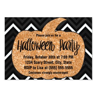 Glitter Pumpkin Halloween Party Invitation