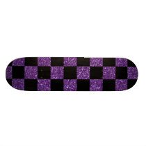 Glitter purple and black checkered pattern skate decks