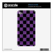 Glitter purple and black checkered pattern decals for iPhone 4S