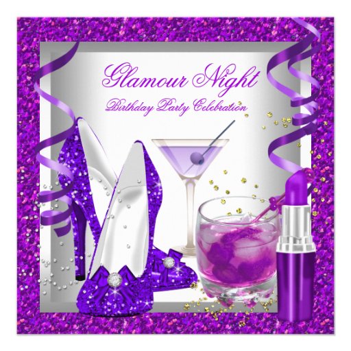 Glitter Purple Glamour Night Martini Party Announcement