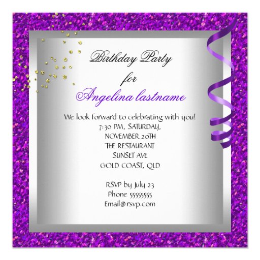 Glitter Purple Glamour Night Martini Party Announcement