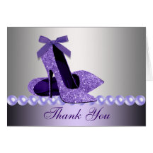 Glitter Purple High Heel Shoes Thank You Cards