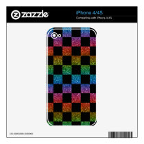 Glitter rainbow and black checkered pattern decals for iPhone 4S