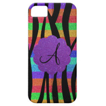 Glitter rainbow zebra stripes monograms iPhone 5 cover