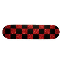 Glitter red and black checkered pattern skate boards
