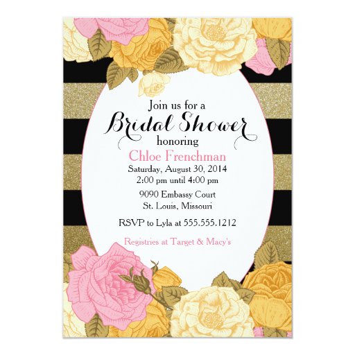 Glitter Rose Invitation for Baby or Bridal Shower (front side)