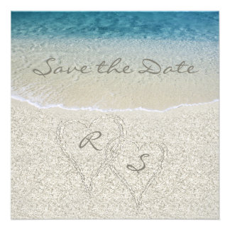 Glitter Sandy  Beach Wedding Save the Date Personalized Invitations