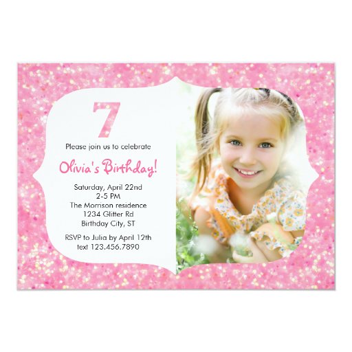 Glitter Seventh Birthday Invitation | Zazzle