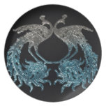 Glitter Sliver and Blue Peacock Plate