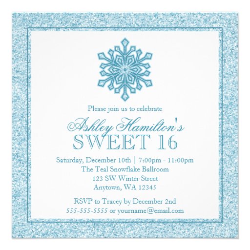 Glitter Snowflake Teal Sweet 16 Winter Wonderland 5 25x5 25 Square 