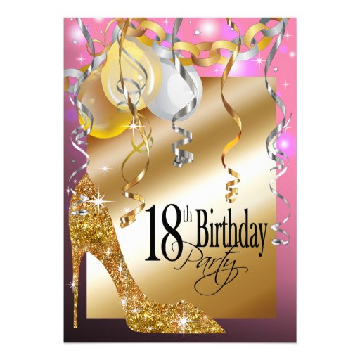Glitter Stiletto Balloons 18th Birthday pink Announcements