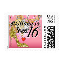 Glitter Stiletto Celebration for Sweet 16 | pink Postage Stamps
