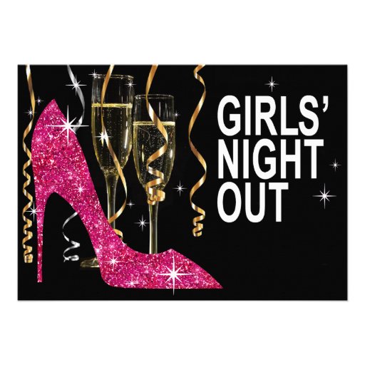 Glitter Stiletto Champagne Girls Night Out fuschia Announcement