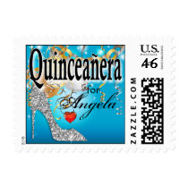 Glitter Stiletto Quinceañera Celebration | blue Stamp