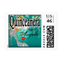 Glitter Stiletto Quinceañera Celebration | teal Postage