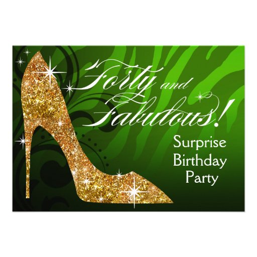 Glitter Stiletto Zebra 40 & Fabulous Birthday Personalized Invitation
