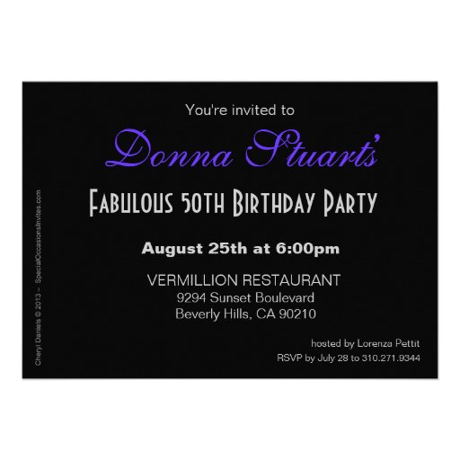 Glitter Stiletto Zebra 50 & Fabulous Birthday blue Custom Invites