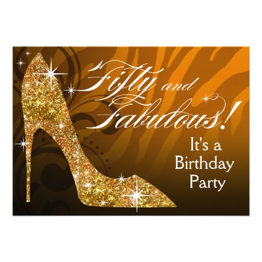 Glitter Stiletto Zebra 50 & Fabulous Birthday gold Custom Invitations