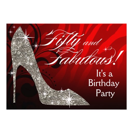 Glitter Stiletto Zebra 50 & Fabulous Birthday red Cards