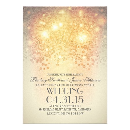 glitter string lights elegant vintage wedding personalized announcement (front side)