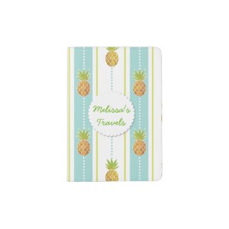 Glitter Tropical Pineapple with Stripes and Dots Passport Holder