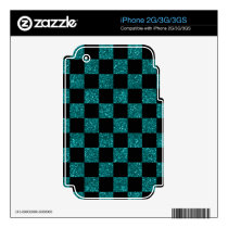 Glitter turquoise and black checkered pattern decal for the iPhone 3GS