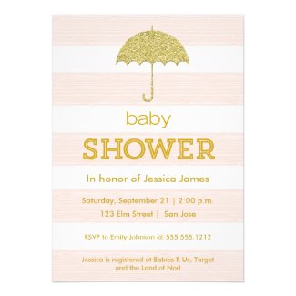 Glitter umbrella baby shower invitation - pink
